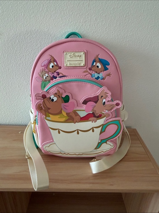 Loungefly Handbags - Loungefly Pink Tea Cup Cinderella Mini Backpack with Cream Straps